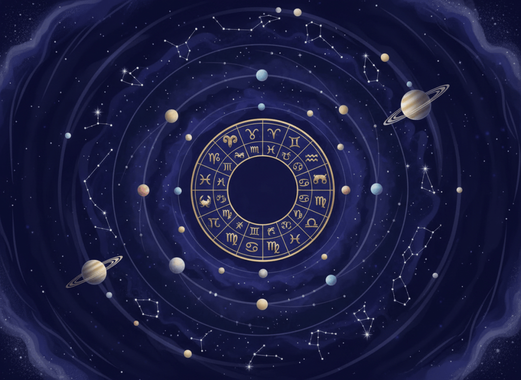 Cosmic twelve-sign zodiac wheel for daily horoscope