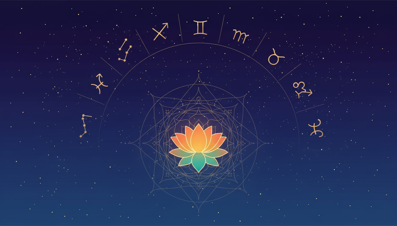 Midnight-blue and gold spiritual celestial banner with zodiac constellations, mandala and lotus, 27 October 2026