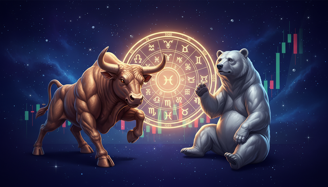 Cosmic bull and bear stock-market astrology featured illustration for 28 October 2026