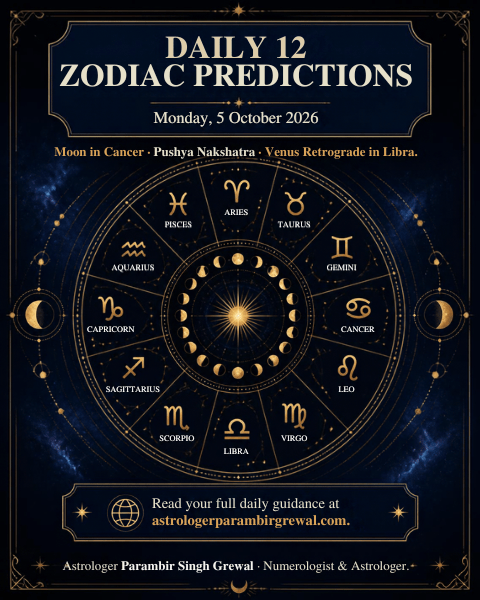 Daily 12 Zodiac Predictions for 5 October 2026 by Astrologer Parambir Singh Grewal